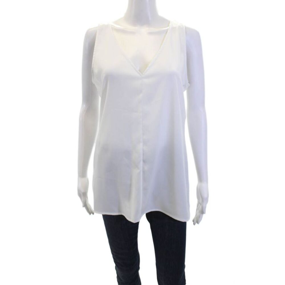 W by Worth Women's V-Neck Sleeveless Slit Hem Tank Top White Size 8